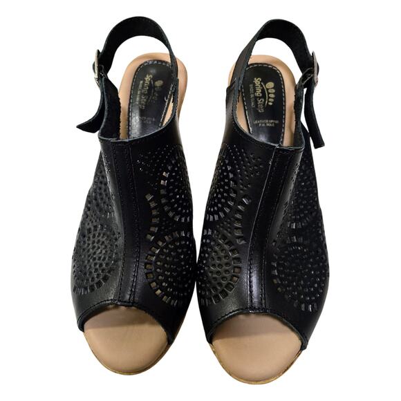 Spring Step Comfort 3" Cork-Heel Black-Perforated-Leather Women 41-10.5 Sandals - Picture 2 of 7